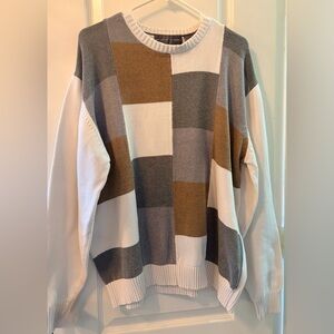 Vintage Oscar de la Renta Colorblock Sweater XXL | 90s Neutral Geometric Knit